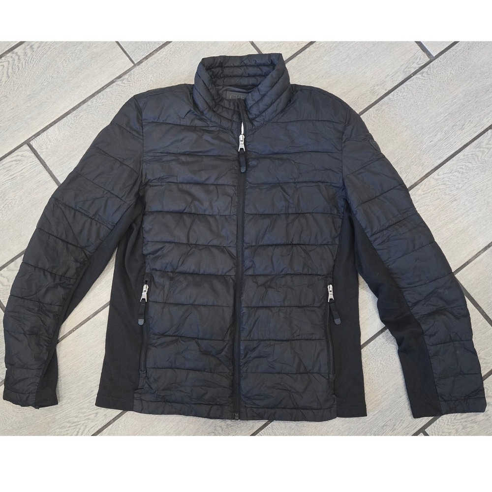 Guess Mens Black Hybrid Puffer Jacket Quilted‎ Full Zip Mock Neck M 7H3ZMPK10251